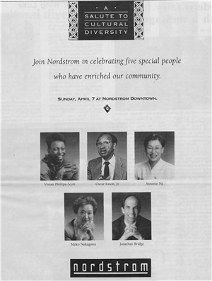 Portraits of men and women on a newspaper advertisement for an awards ceremony